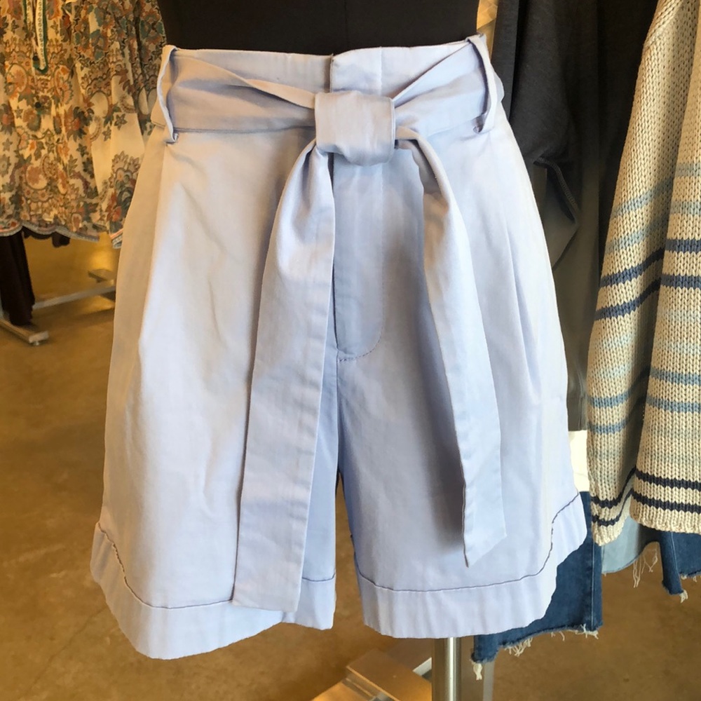 Simons Light Blue High-Waist Tie Front Shorts